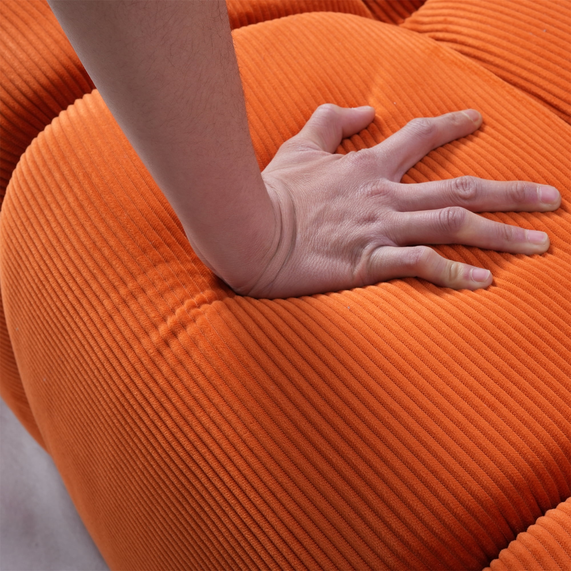 Aukfa 99" Oversized Cloud Sofa Boneless Couch 4-Seater Tufted Upholstered Sofa for Living Room, 2 Pillows, Corduroy, Orange