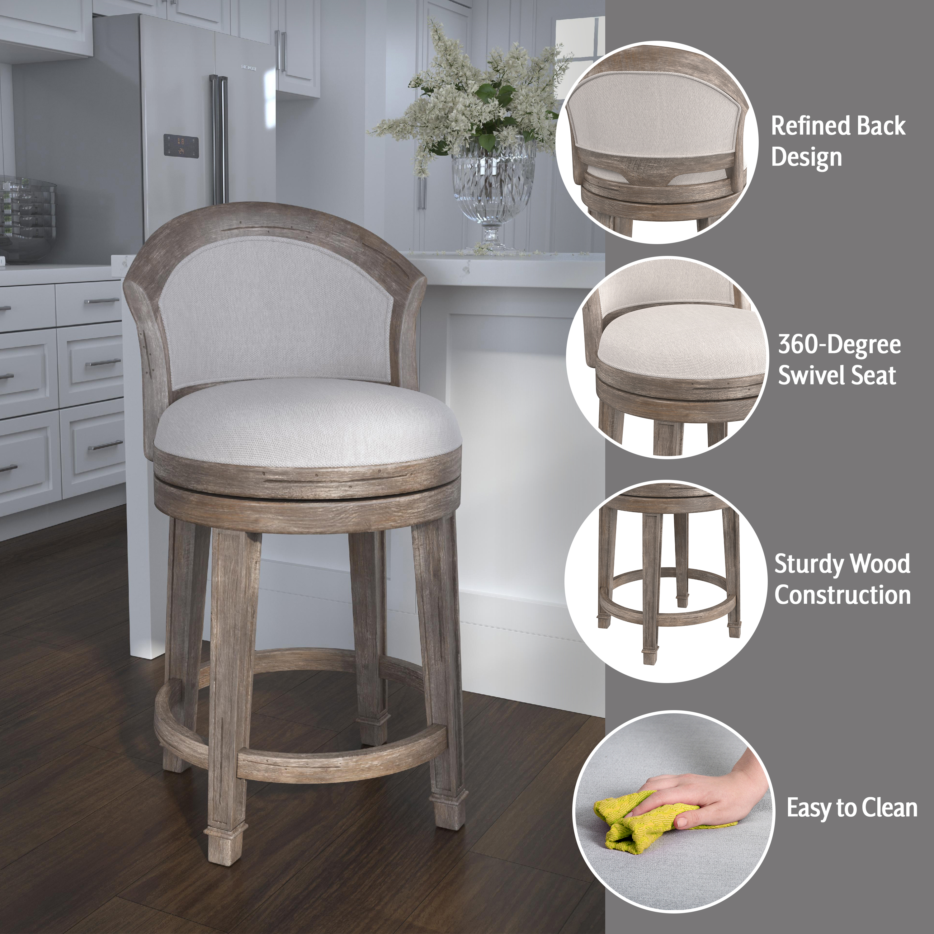 Hillsdale Furniture Monae Wood Upholstered Counter Height Swivel Stool, Distressed Dark Gray