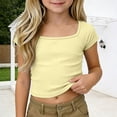 thumbnail image 2 of Landzoo Kids Girls Tops Solid Color Short Sleeve Square Collar Shirt Summer Comfortable Toddler Girls T-Shirt Size 11-12 Years Light Yellow, 2 of 9