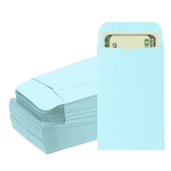 Uxcell Money Envelope, 100 Pcs 3.5" x 2.2" Cash Holder for Checks Coins, Light Blue