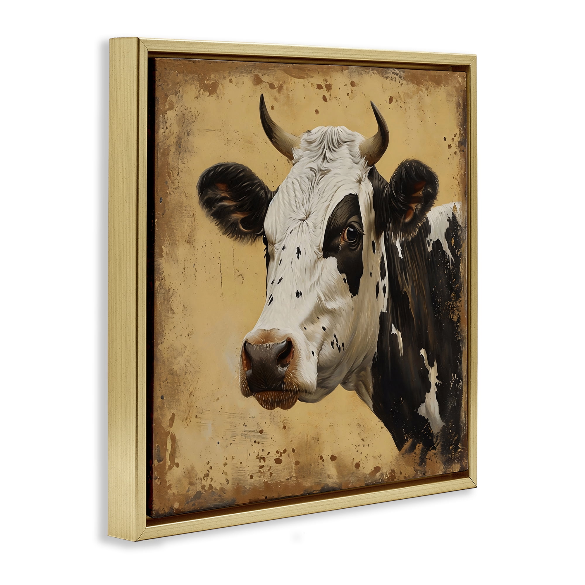 Stupell Industries Spotted Brown Cow Portrait Gold Framed Floater Canvas Wall Art, design by Creative Studio