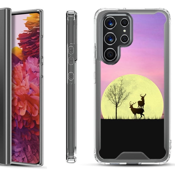 Shockproof Bumper Phone Case for Samsung Galaxy S22 Ultra 5G, by OneToughShield ® - Moonlight Deer