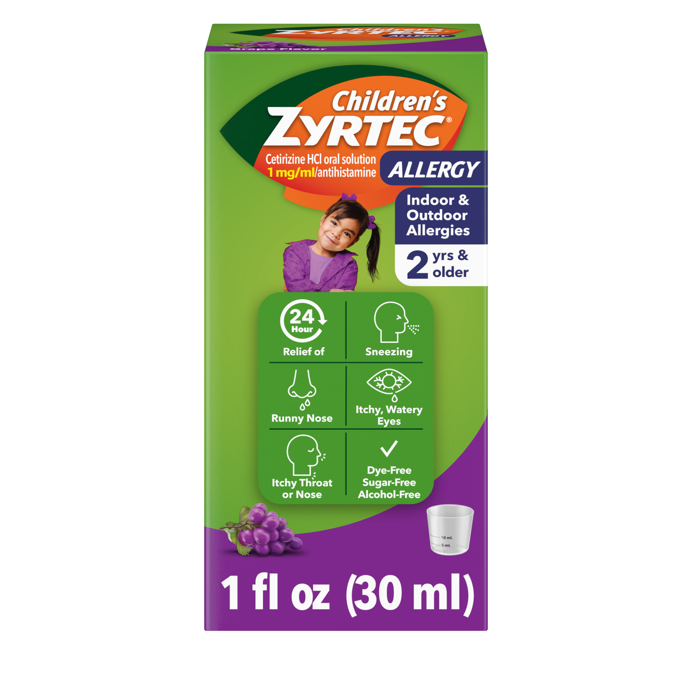 Children's Zyrtec 24 Hour Allergy Relief Syrup, Grape Flavor, 1 fl. oz