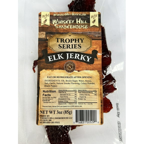 Whiskey Hill Smokehouse - Trophy Series Game Jerky - ELK Jerky - 100% Elk (3oz)