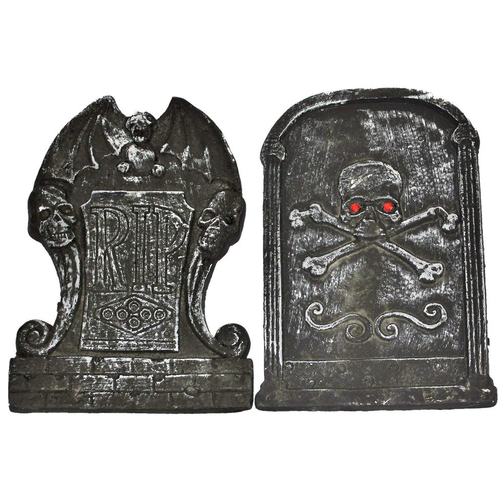 Set of 2 14.5" Asst. Halloween Tombstone, Props, Decorations and