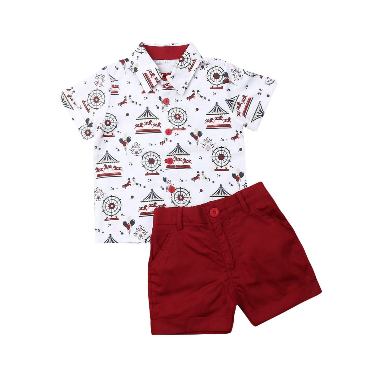 Infant Baby Kids Boys Summer Clothes Set Print T-shirt Tops+Solid Shorts Outfits 