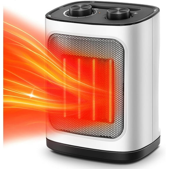 FREE VILLAGE Space Heater,Portable Electric Heaters with Thermostat,1500W/750W Small Heater,Room Heater PTC Ceramic Heater Fan for Bedroom,Office and Indoor Use - White