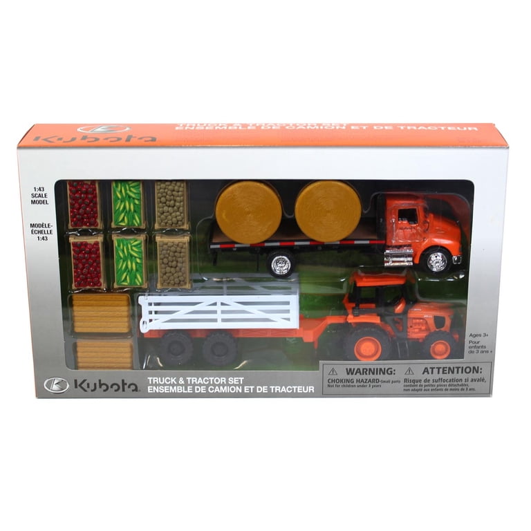 Kubota M5 Lightweight Toy Loader Farm Tractor & Small Trailer Hay