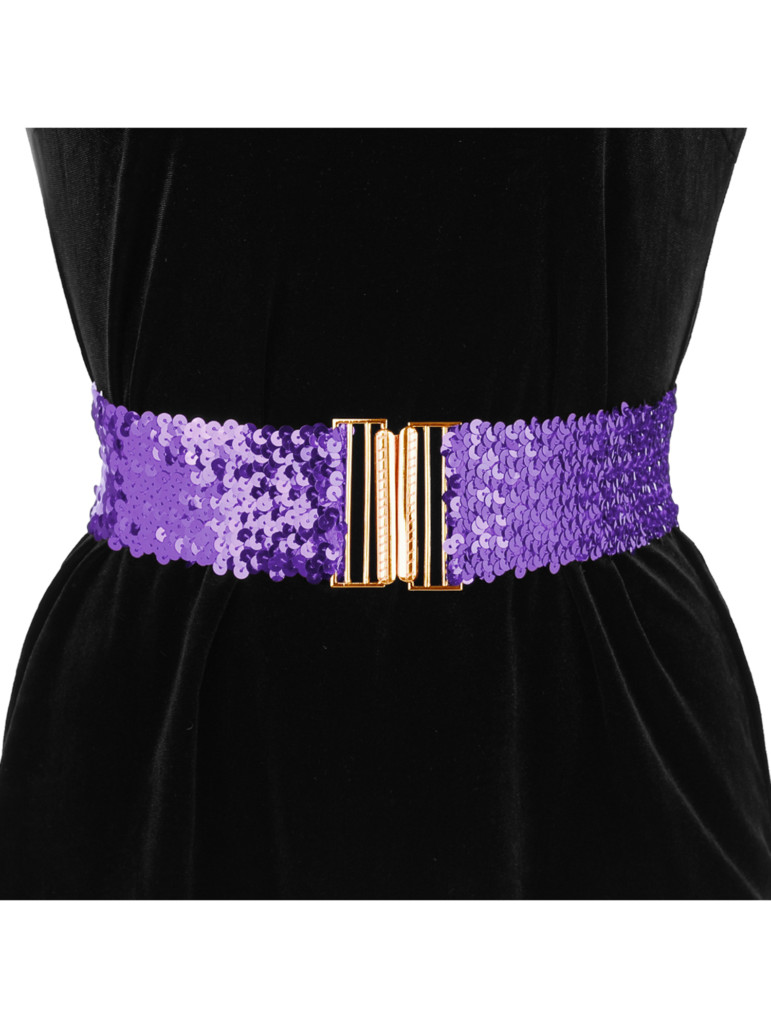 7743 Womens Wide Waist Belts Interlock Buckles Sequins Decor Shinny INSPIRE CHIC Ladies Shinny Wide Waist Belts Interlock  main image 4