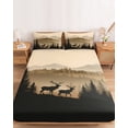 thumbnail image 2 of Queen Size Fitted Sheet Set - Black Forest 3 Piece Bedding Sets 16" Deep Pocket Fitted Sheet with 2 Pillowcases, Deer Silhouettes Foggy Grey Pine Tree Brushed Microfiber Hotel Luxury Bed Sheets, 2 of 9