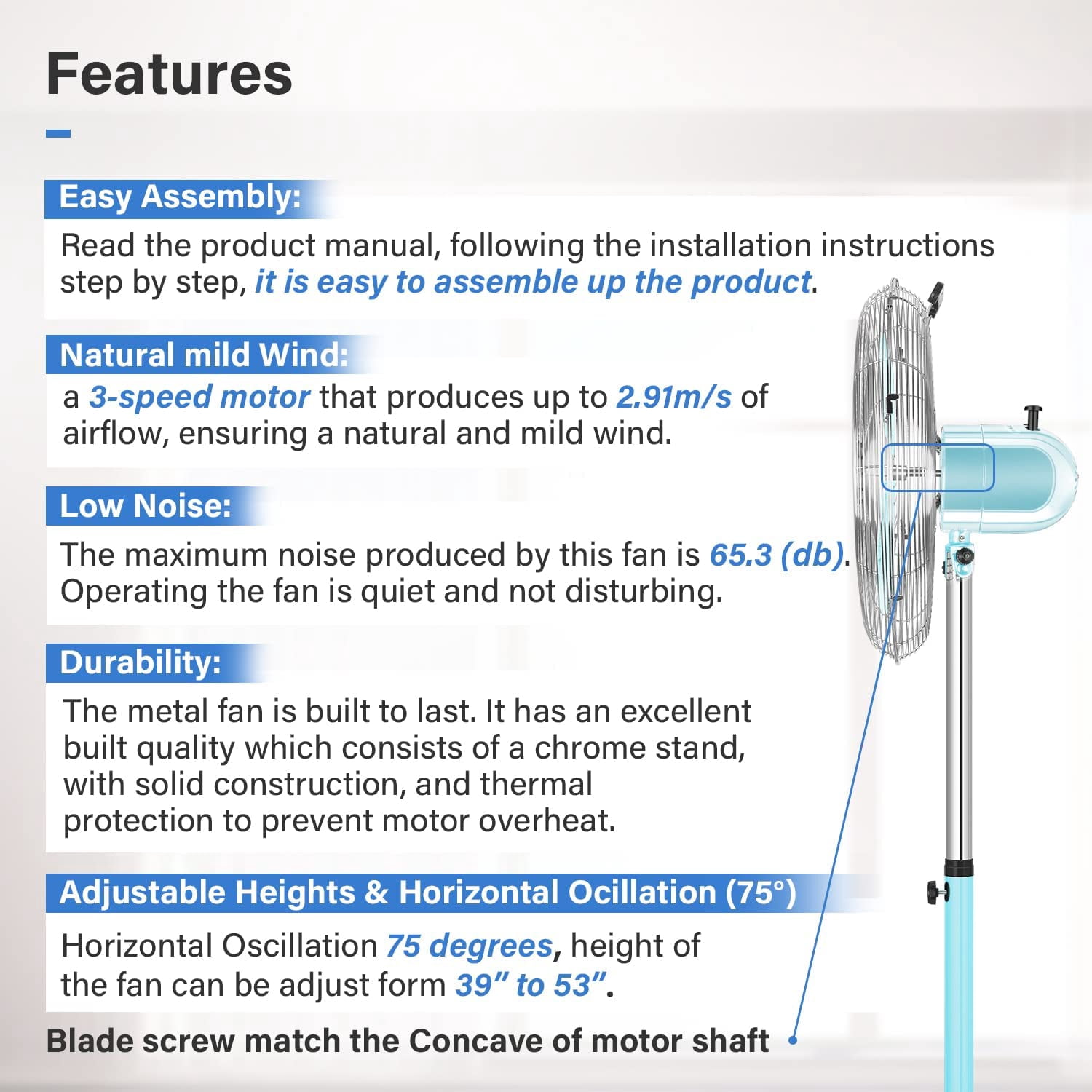 InfiniPower 16 Inch High Velocity Stand Fan, Adjustable Heights, 75°Oscillating, 3 Speeds, Green New