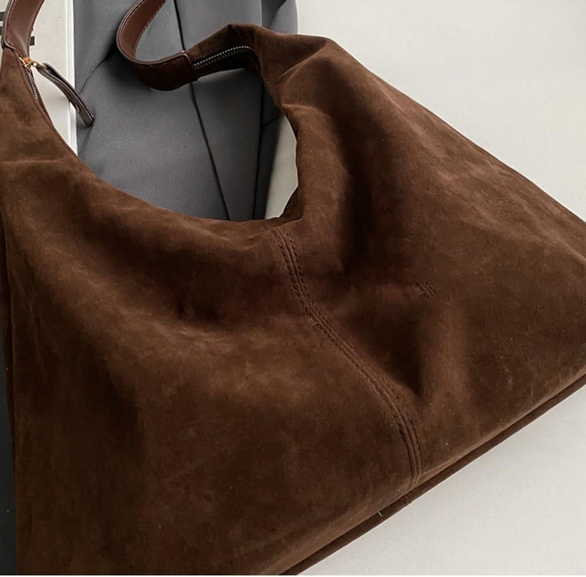 Lohol Trendy Suede Crescent Shoulder Bag Women Tote Bag Satchels Crossbody Purse Top-handle Travel College Work Tote Handbag-Burgundy
