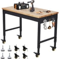 thumbnail image 1 of 60" x 22" Adjustable Workbench, Heavy-Duty Workbench with a 2000 LBS load Capacity, Metal Frame with Power Outlets and Casters, Rubberwood Table Workbench for Workshops, Garages, Offices, Homes, 1 of 6