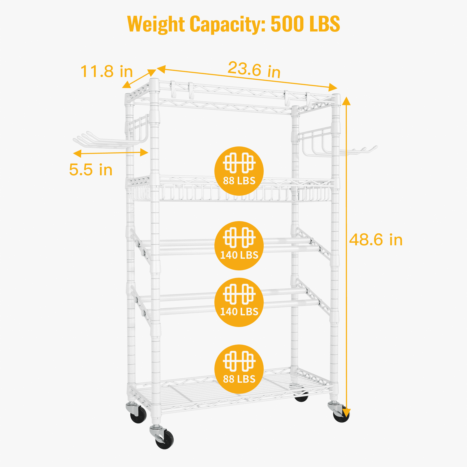 FUTASSI Dumbbell Rack, 4 Tier Steel Multi-Purpose Home Gym Storage 11.8" W x 23.6" D x 48.6" H, for Dumbbells, Kettlebells, Barbell and Yoga Mat, White