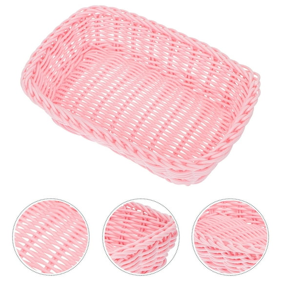 UEETEK Macaron Pink Rattan Woven Basket, Eco-Friendly, Ideal for Home Storage