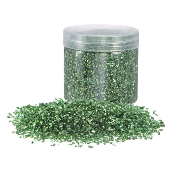 Uxcell 305g Crushed Glass Chips 3-6mm Irregular Broken Sprinkles Chunky Glass for Crafts DIY Vase Filler, Buffalo Green
