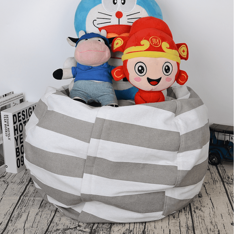 Bean Bag Chair Stuffed Animal Storage Cotton Canvas Plush Toy Organizer Strip ER 