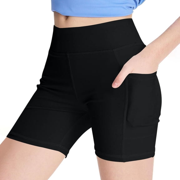 Tdoqot Girls Yoga Shorts with Pockets- Slim Fit Stretch High Waist Bike Shorts Black Size 10