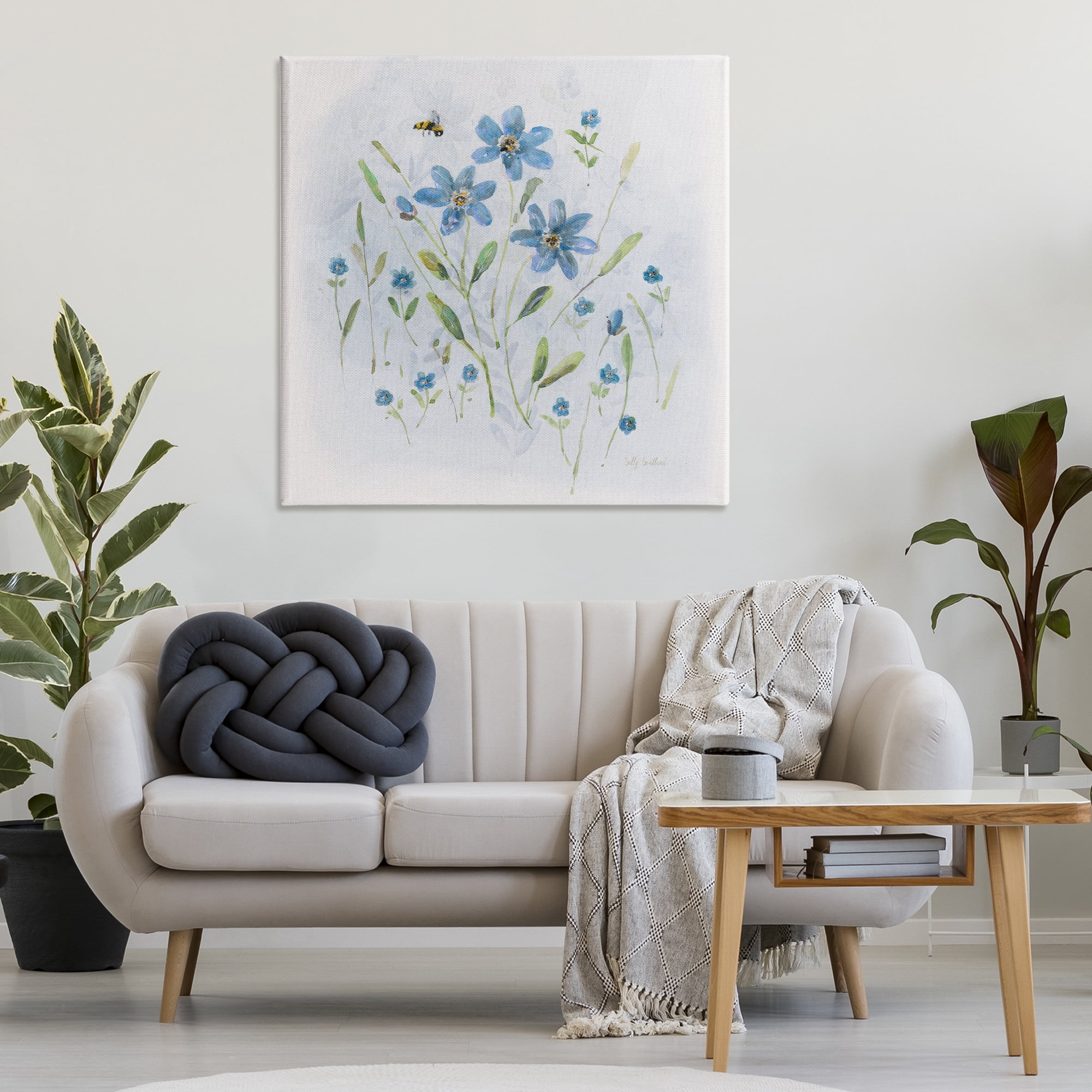Stupell Industries Cottage Bee & Flowers Plants & Flowers Painting Wrapped Canvas Art Print Wall Art, 36 x 36