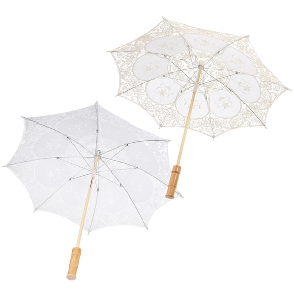Toyvian 2pcs Bridal Parasol White Cotton Cloth Wedding Decor for Bride Wedding Ceremony