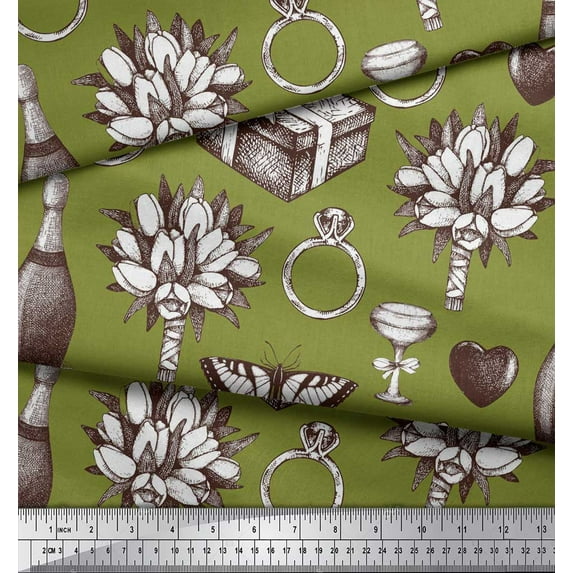 Soimoi Rayon Fabric Gift Box,Flower Bouquet & Ring Women Printed Fabric 1 Yard 56 Inch Wide