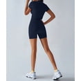 thumbnail image 6 of Women'S Two Piece Sets Summer Slim Fitted Short Sleeve Tops Foldover Shorts Matching Lounge Sets Dark Blue XL, 6 of 7