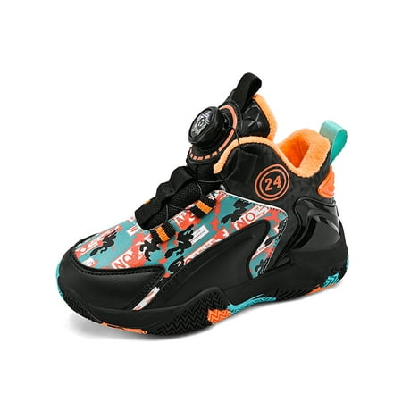 

Boys Warm Basketball Shoes Winter Fur Lining Swivel Fashion Button Sneakers