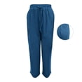 thumbnail image 4 of Cropped Linen Pants Women Petite Summer Casual Lightweight Ankle Length Loose Fit Straight Leg Trousers with Pockets XL, 4 of 5