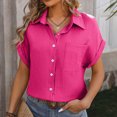 thumbnail image 2 of ORT Womens Short Sleeve Button up Dress Shirt Textured Collared Summer Work Blouse(Hot Pink,M), 2 of 8
