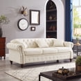 thumbnail image 2 of 85.8" Living Room Chesterfield Sofa Classic Tufted Design Faux Leather PU Upholstered Sofa with Storage (Ivory), 2 of 9
