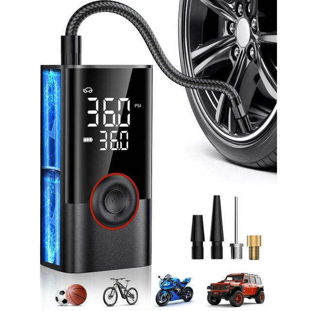 Compresor de aire portátil con inflador de neumáticos OMQ 150 PSI con luz LED