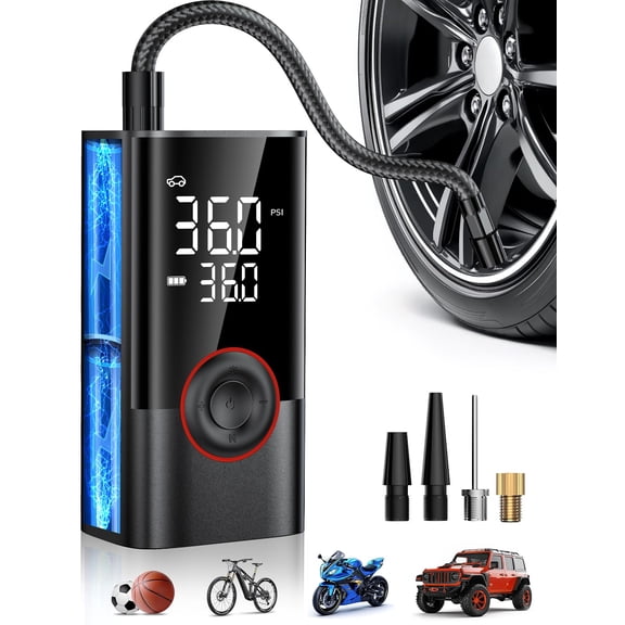 SURPUTS Cordless Tire Inflator Portable Air Compressor 150PSI 10000mAh Digital Auto Shut‑Off LED Light for Car Bike Motorcycle Ball, Black
