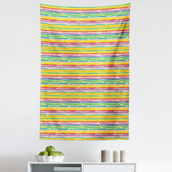 Colorful Tapestry, Hand Drawn Brush Marks with Rainbow Theme Paint Smear Stripes Design Worn out Look, Fabric Wall Hanging Decor for Bedroom Living Room Dorm, 5 Sizes, Multicolor, by Ambesonne