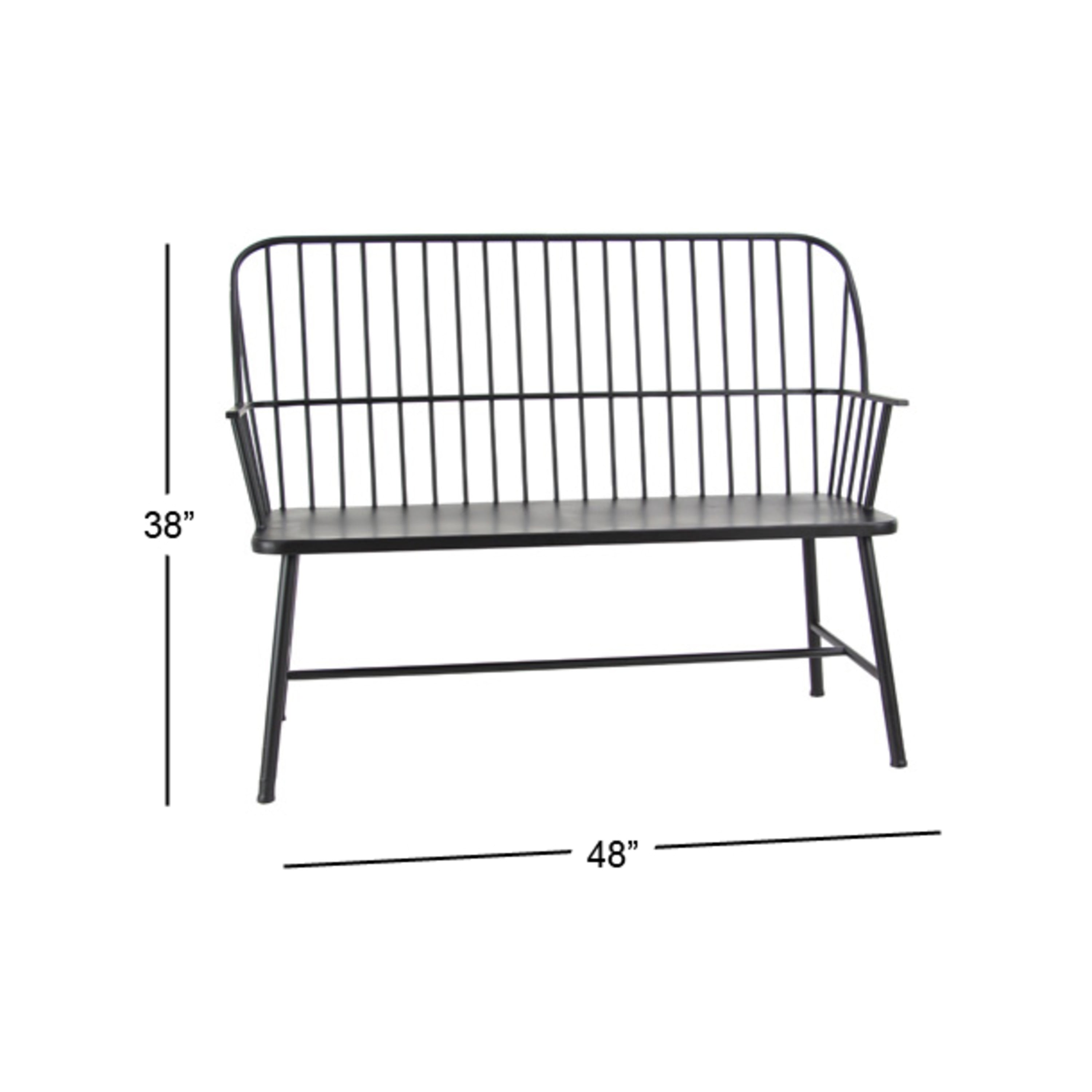 DecMode Black Traditional Outdoor, Entryway, Hallway, Bench with Metal Rod  Backing and Armrests. 48