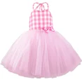 thumbnail image 4 of Disfraz de película Barbi para niñas, vestido de tul con tutú de princesa a cuadros rosa para niñas pequeñas, ropa de fiesta de cumpleaños y Halloween, 4 of 5