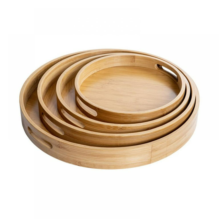 Bamboo Wood Round Tray with Handles,Tea Coffee Table Decorative