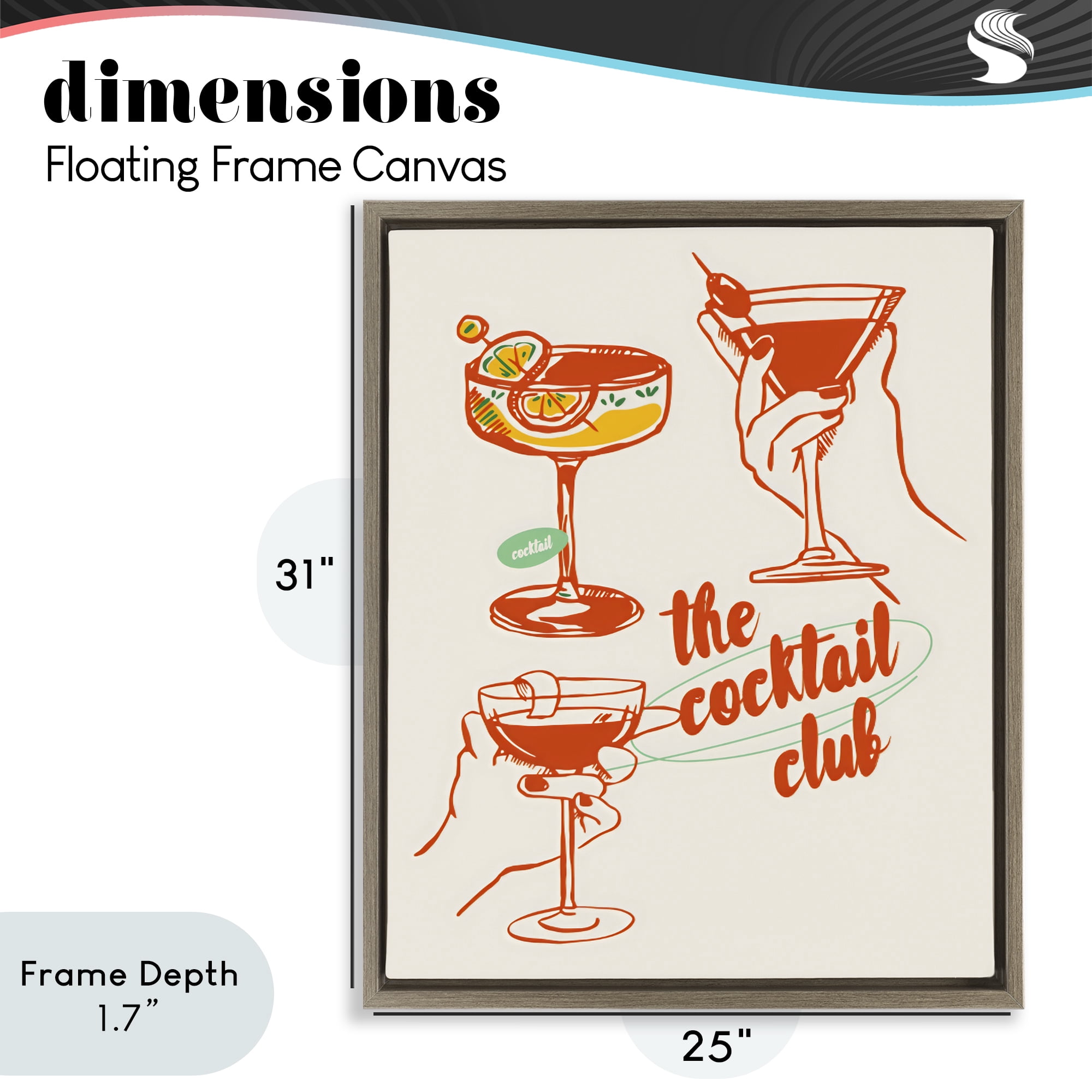 Stupell Industries Cocktail Club Toasting Glasses Brown Framed Floater Canvas Wall Art, design by The Prints Vibe