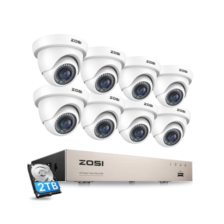 ZOSI H.265  CCTV Security Cameras System 8CH 3K Lite CCTV DVR Recorder with 2TB Hard Drive, HD Weatherproof Surveillance Cameras with 80ft IR Night Vision, AI Detection, Remote Access