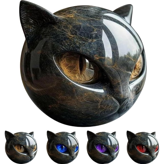 Luxury Black Cat Stone Sculpture - Elegant Home Décor & Gift-Ready Art Piece, Hand-Carved Crystal & Healing Stone, Cute Gemstone Decoration Gift for Cat Lovers (Gold)