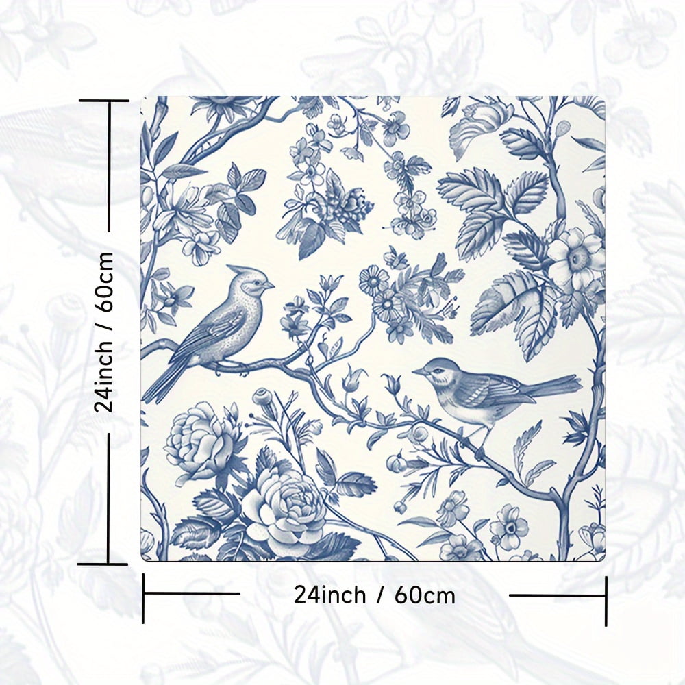 1pc, Dish Drying Pad, Blue Birds On Branches Pattern Washing Machine Cover Mat, Countertop Absorbent Pad, Washstand Drain Mat, Soft Faucet Absorbent Mat, Kitchen Accessories, Bathroom Accessories