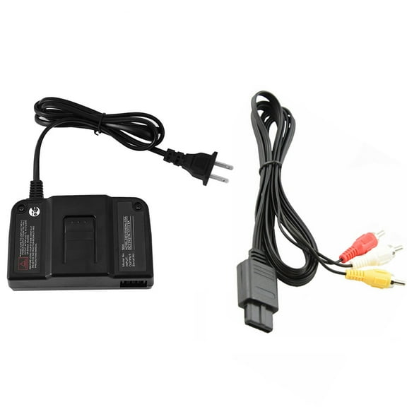 TekDeals AC Power Supply Adapter Cord Audio AV RCA Cable For Nintendo 64 N64 Game Set
