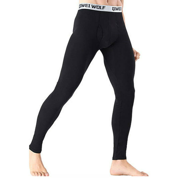 Dinnesis Long Men's Underwear with Fly and Legs, Elastic Waistband,  Compression Leggings, Cotton, Medium Waist Panties, Men's Underwear, Long  Tight Gaiters, Breathable Sports Tights, black, M : : Fashion
