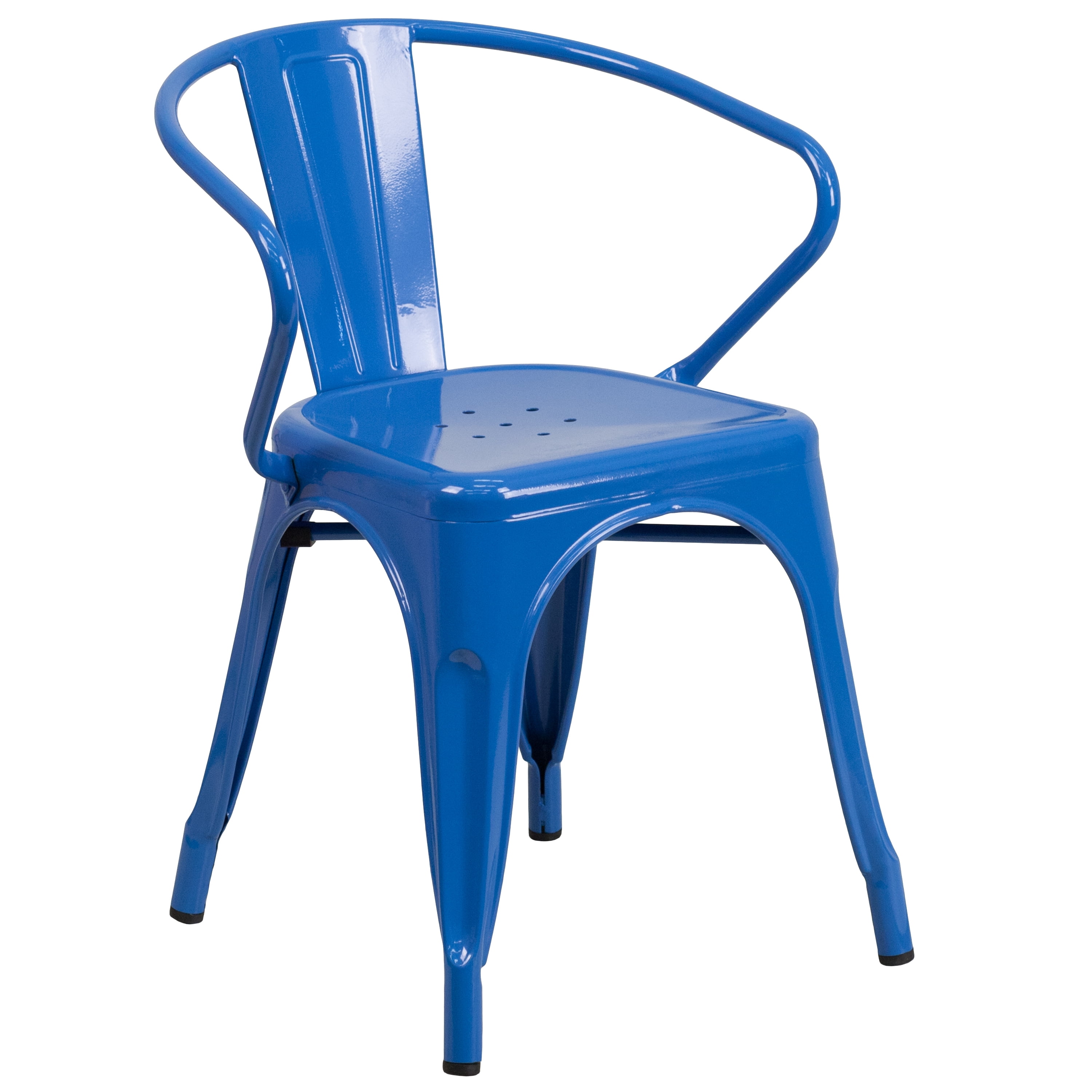 Flash Furniture Commercial Grade Blue Metal Indoor-Outdoor Chair with Arms