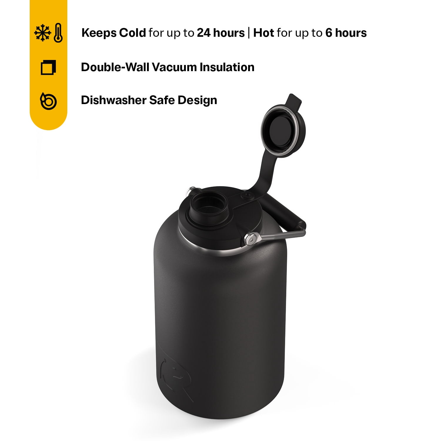 RTIC One Gallon Ceramic Lined Insulated Outback Water Bottle Jug, Leak Proof, Black