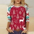 thumbnail image 2 of LiMoi Women's Round Neck 3/4 Sleeve Festive Top with Beautiful Christmas Tree Graphic Print Tees Tshirts Shirts Blouse My Items, 2 of 5