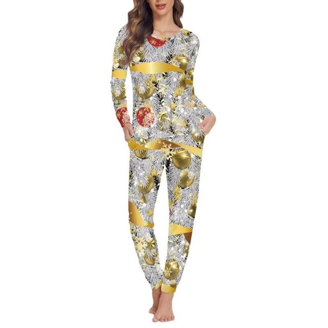 Conjunto de pijama de dos piezas con diseño navideño para mujer, ropa de dormir informal para el hogar, ropa de dormir con estampado a pedido, Otoño e Invierno