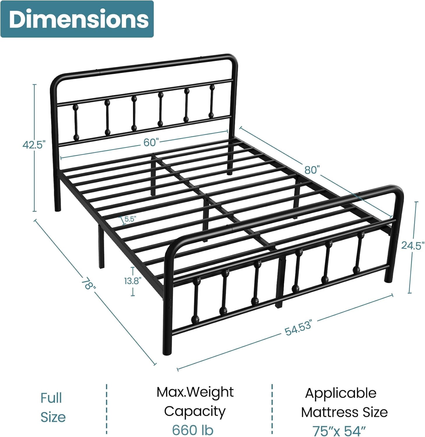 Flolinda Classic Full Size Metal Platform Bed Frame，Heavy Duty Steel Slat Supported Full Bed Frame, Under Bed Storage, No Box Spring Required