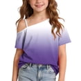 thumbnail image 2 of ITSAME One Shoulder T-Shirts for Girls Short Sleeve Tops Gradient Print Summer Loose Casual Tees Purple Size 13, 2 of 9