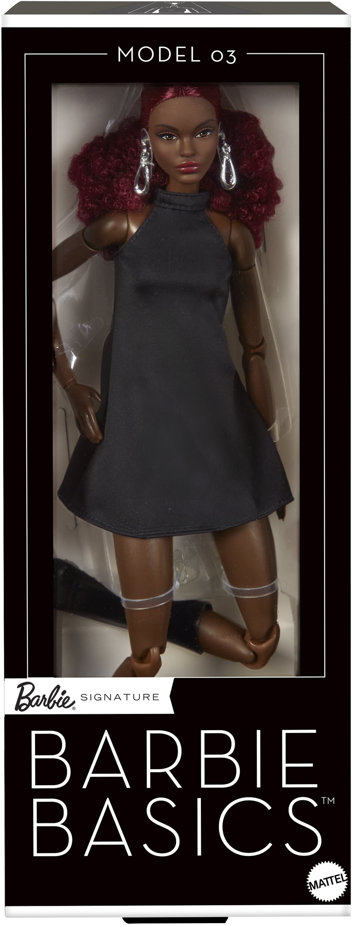 Barbie Basics Collectible Doll, Model 03 with Red Curly Hair, Black Dress & Boots