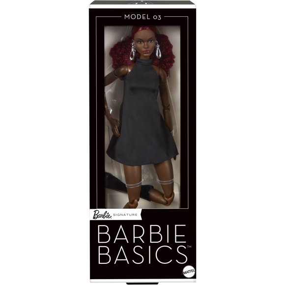 Barbie Basics Collectible Doll, Model 03 with Red Curly Hair, Black Dress & Boots